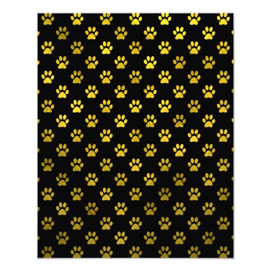 Dog Paw Print Gold Black Achtergrond Metallic Faux Foto Afdruk (Voorkant)