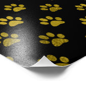 Dog Paw Print Gold Black Achtergrond Metallic Faux Foto Afdruk (Hoek)