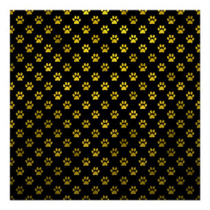 Dog Paw Print Gold Black Achtergrond Metallic Faux Poster