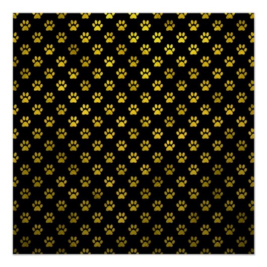 Dog Paw Print Gold Black Achtergrond Metallic Faux Poster (Voorkant)