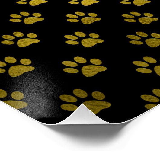 Dog Paw Print Gold Black Achtergrond Metallic Faux Poster (Hoek)