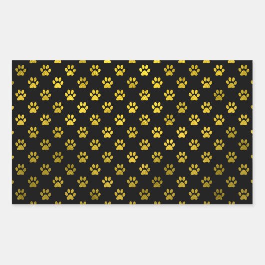 Dog Paw Print Gold Black Achtergrond Metallic Faux Rechthoekige Sticker (Voorkant)