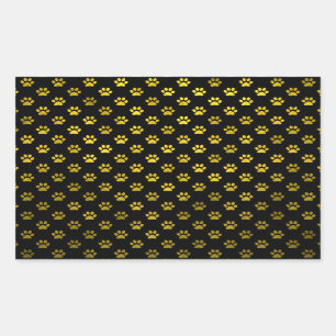 Dog Paw Print Gold Black Achtergrond Metallic Faux Rechthoekige Sticker
