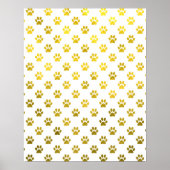Dog Paw Print Gold White Metallic Faux Folie Paws (Voorkant)