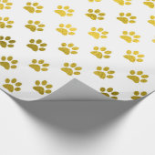 Dog Paw Print Gold White Metallic Faux Foliepalgen Cadeaupapier (Hoek)