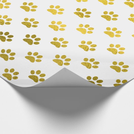 Dog Paw Print Gold White Metallic Faux Foliepalgen Cadeaupapier (Hoek)