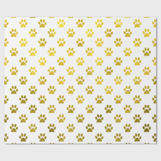 Dog Paw Print Gold White Metallic Faux Foliepalgen Cadeaupapier (Vlak)