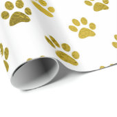 Dog Paw Print Gold White Metallic Faux Foliepalgen Cadeaupapier (Rol Hoek)
