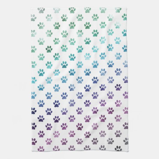 Dog Paw Print Green Blue Paars Rainbow White Theedoek (Verticaal)