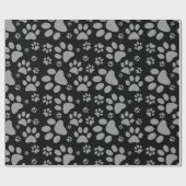 Dog Paw Print Grey and Black Cadeaupapier (Vlak)
