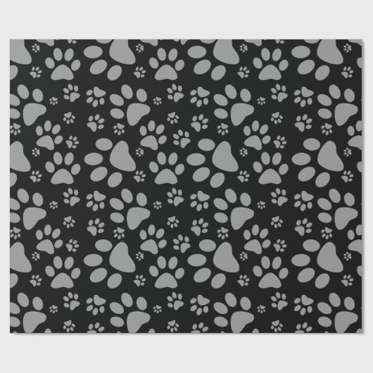 Dog Paw Print Grey and Black Cadeaupapier (Vlak)
