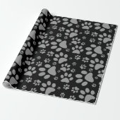 Dog Paw Print Grey and Black Cadeaupapier (Uitgerold)