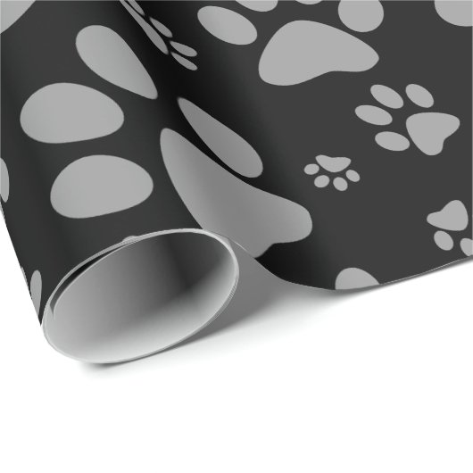 Dog Paw Print Grey and Black Cadeaupapier (Rol Hoek)