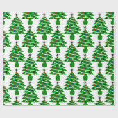 Dog Paw Print Groene Kerstboom met Ornamenten Cadeaupapier (Vlak)