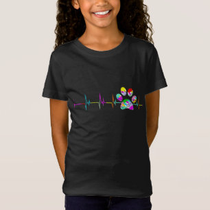 Dog Paw Print Heartbeat Women Girls Mam Love Dogs T-shirt