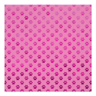 Dog Paw Print "Hot Pink" Roze Achtergrond Metallic Perfect Poster