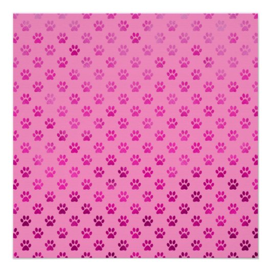 Dog Paw Print "Hot Pink" Roze Achtergrond Metallic Perfect Poster (Voorkant)