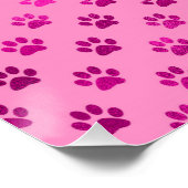 Dog Paw Print "Hot Pink" Roze Achtergrond Metallic Perfect Poster (Hoek)
