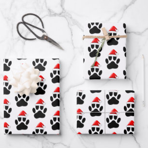 Dog Paw Print Kerstman Hoed Kerstmis Inpakpapier Vel