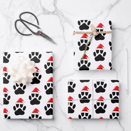 Dog Paw Print Kerstman Hoed Kerstmis Inpakpapier Vel (Voorkant)