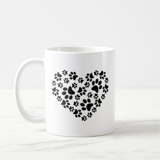 Dog Paw Print Koffie Mok, Dog Paw Print hart Koffiemok (Links)