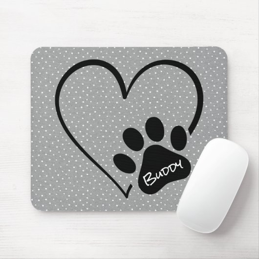 Dog Paw Print met hartwandelpunten Muismat (Met muis)
