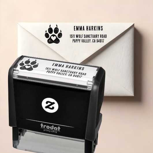 Dog Paw Print met Heart Return-adres Zelfinktende Stempel
