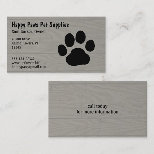 Dog Paw Print op Faux Wood Syle Background Visitekaartje (Voorkant / Achterkant)