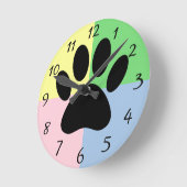 Dog Paw Print Pastelkleuren Aangepast Ronde Klok (Hoek)