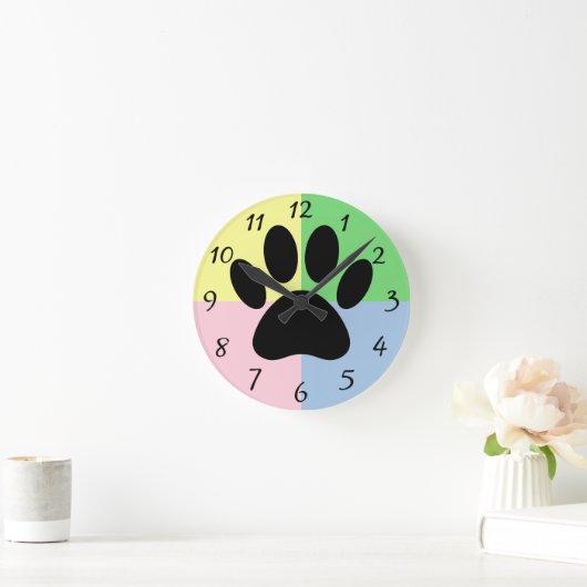 Dog Paw Print Pastelkleuren Aangepast Ronde Klok (Huis)