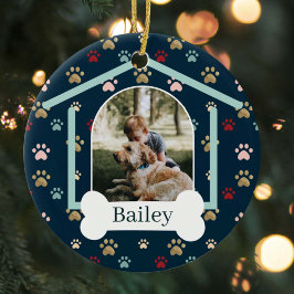 Dog Paw Print Patroon Aangepaste naam Dog House Fo Keramisch Ornament