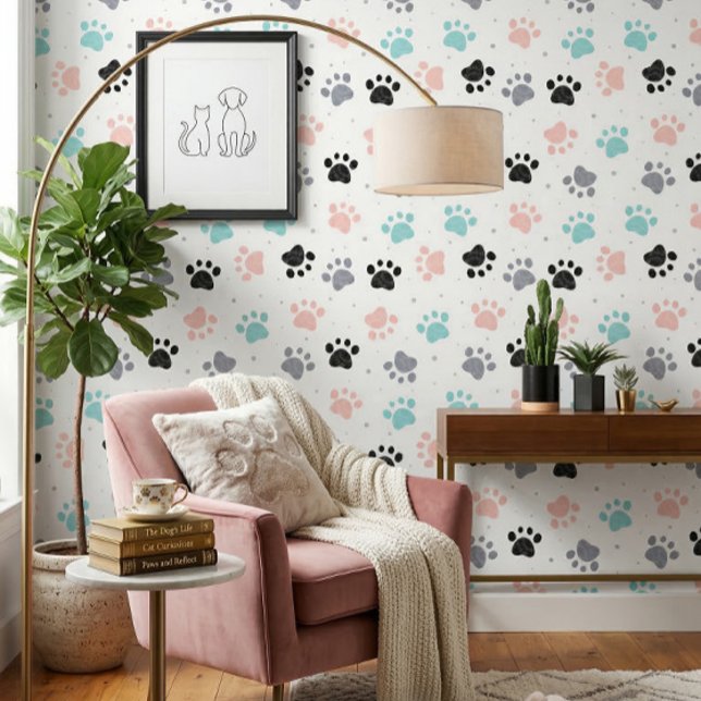 Dog Paw Print Patroon Room Wit Behang (Creator heeft geüpload)