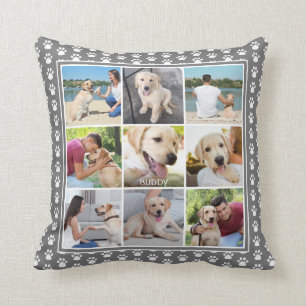Dog Paw Print Patten Foto Collage Editable Gray Kussen