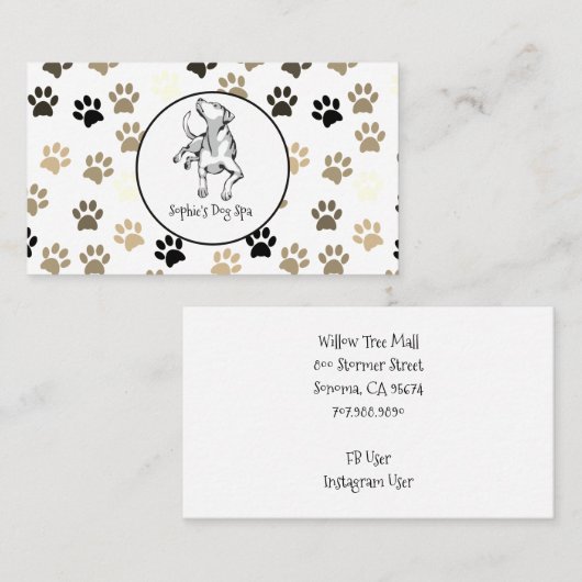 Dog Paw Print Pattern Dog Grooming Spa Visitekaartje (Voorkant / Achterkant)