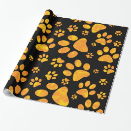 Dog Paw Print Pattern Oranje Yellow Cadeaupapier