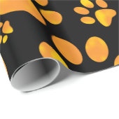 Dog Paw Print Pattern Oranje Yellow Cadeaupapier (Rol Hoek)
