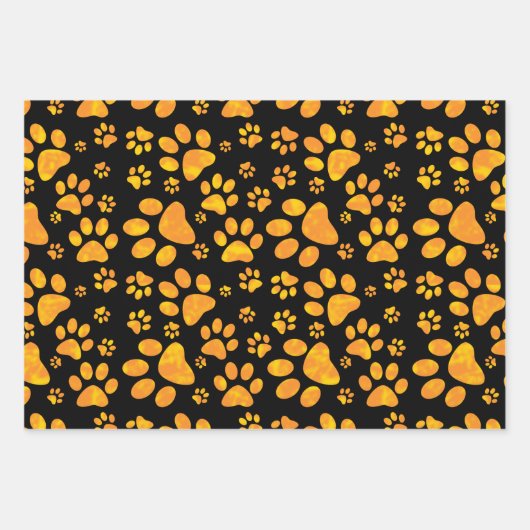 Dog Paw Print Pattern Oranje Yellow Inpakpapier Vel (Voorkant 3)