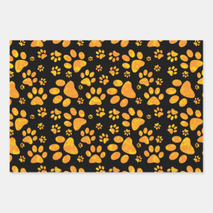 Dog Paw Print Pattern Oranje Yellow Inpakpapier Vel