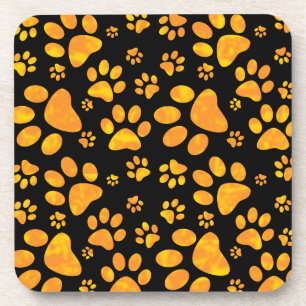 Dog Paw Print Pattern Oranje Yellow Onderzetter