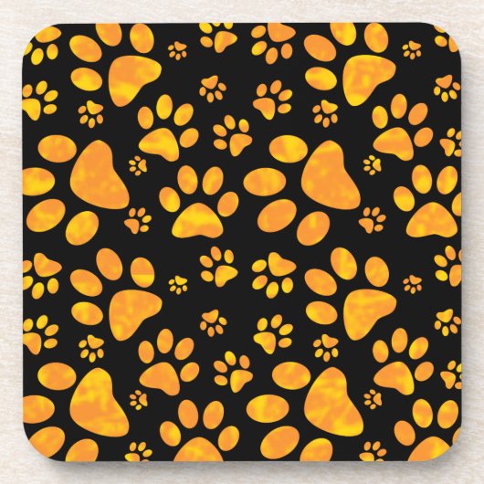 Dog Paw Print Pattern Oranje Yellow Onderzetter (Voorkant)