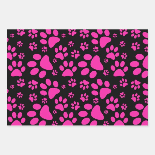 Dog Paw Print Pattern | Roze Inpakpapier Vel (Voorkant 2)
