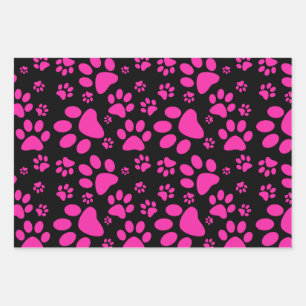 Dog Paw Print Pattern Roze Inpakpapier Vel