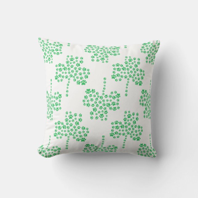 Dog Paw Print Pattern Shamrock Drawing Kussen (Voorkant)