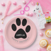Dog Paw Print Pink Birthday Party Papieren Bordje (Feest)