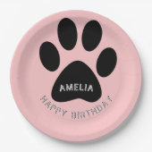 Dog Paw Print Pink Birthday Party Papieren Bordje (Voorkant)