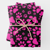 Dog Paw Print Pink Wrapping Paper Sheets (In situ)