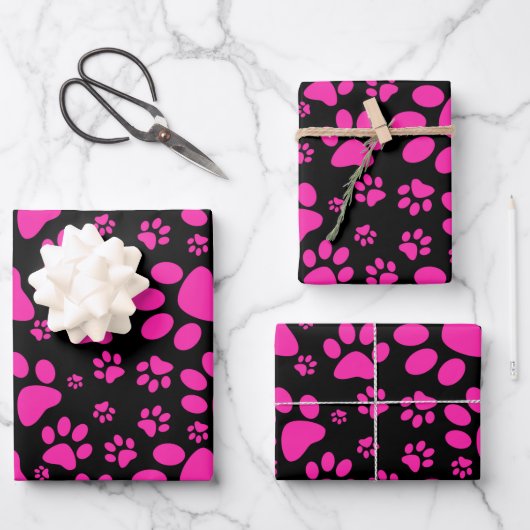 Dog Paw Print Pink Wrapping Paper Sheets (Voorkant)