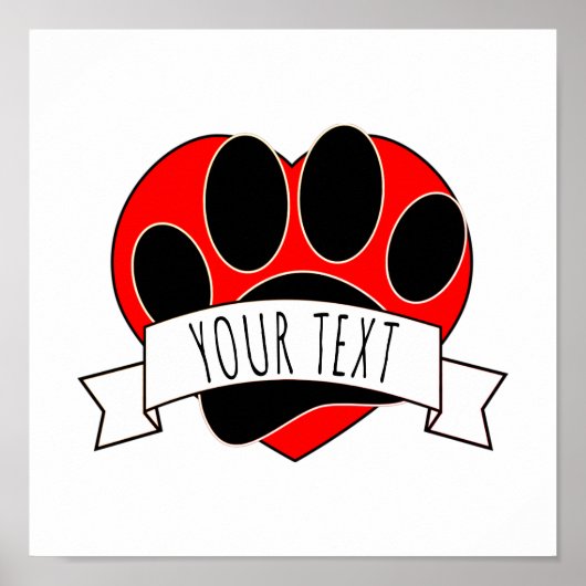 Dog Paw Print Red Heart Banner (Voorkant)
