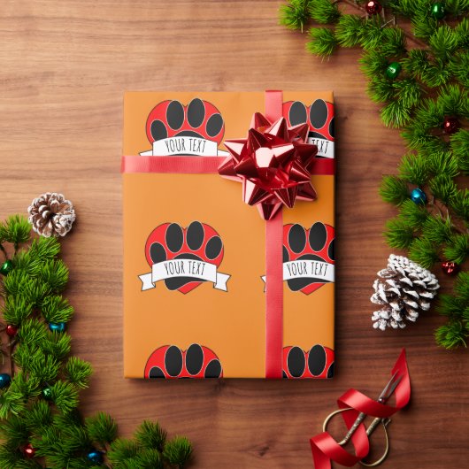 Dog Paw Print Red Heart Banner Cadeaupapier (Feestdagen Geschenken)