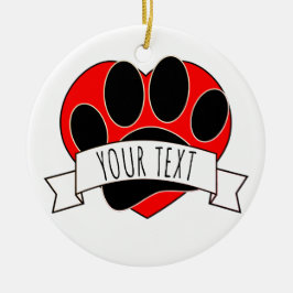 Dog Paw Print Red Heart Banner Keramisch Ornament